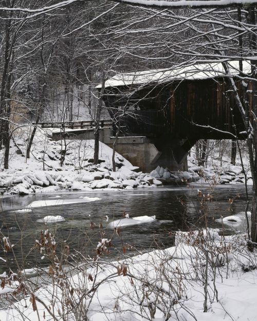 snow covered bridge landscape