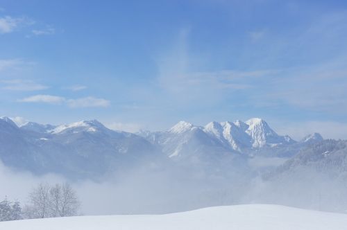 snow mountains sky