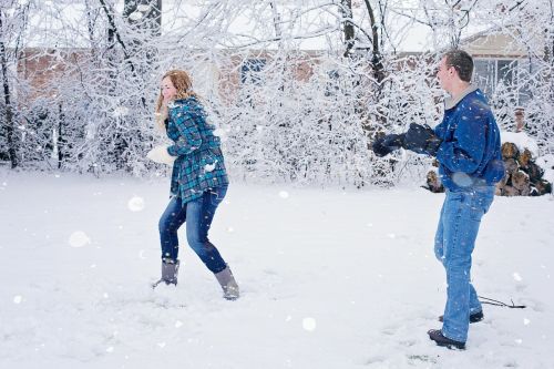 snowball fight winter snow