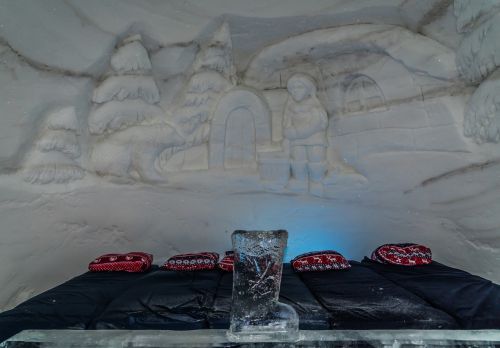snowhotel hotel room ice sculptures