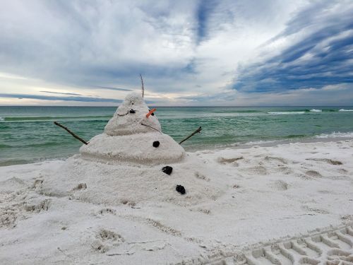 snowman on beach sand snow man