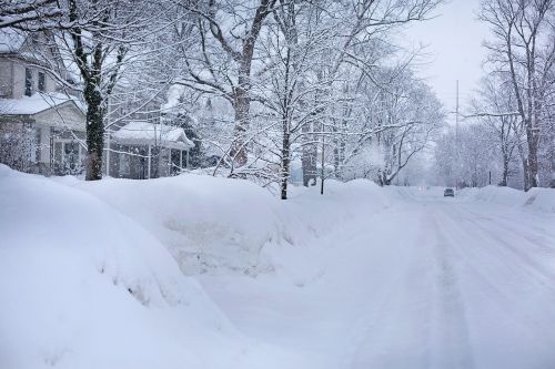 snowy street deep snow winter