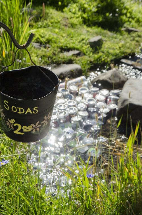 soda cans bucket creek