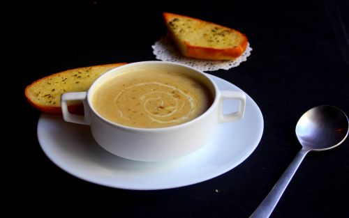 soup steaming bread