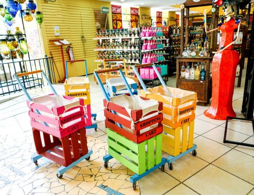 souvenir shop colorful shopping carts displays