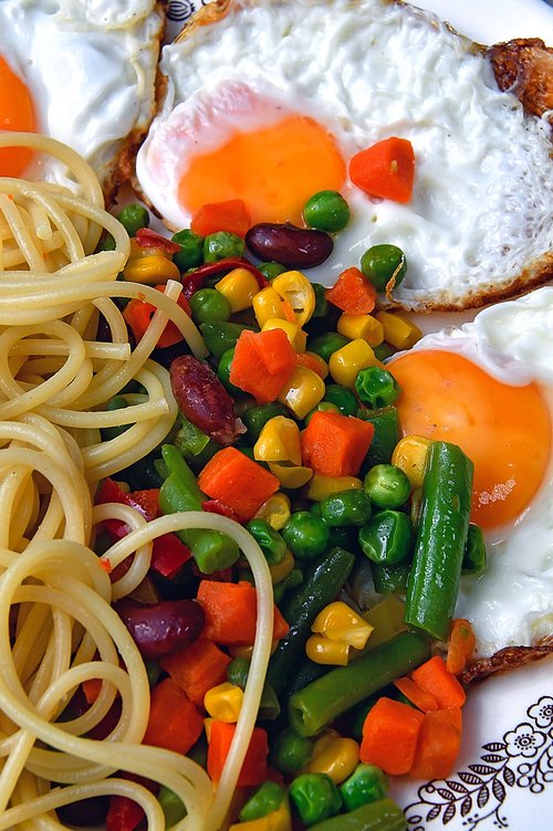 spaghetti  food eggs  lunch