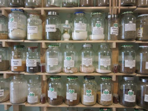 spices glasses shelves