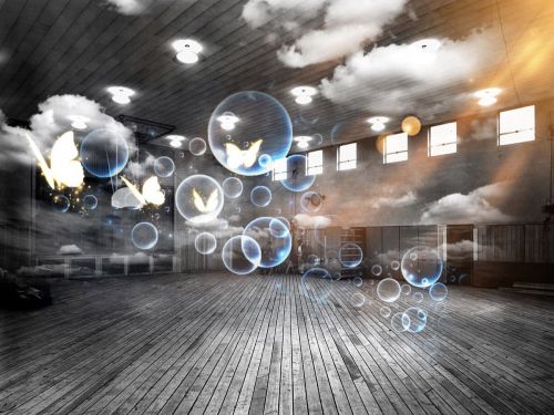 sports hall soap bubbles surreal