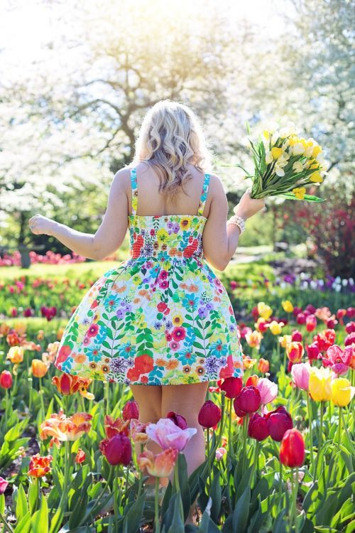 spring tulips pretty woman