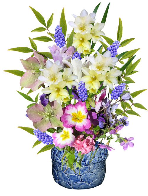 spring flowers pottery vase