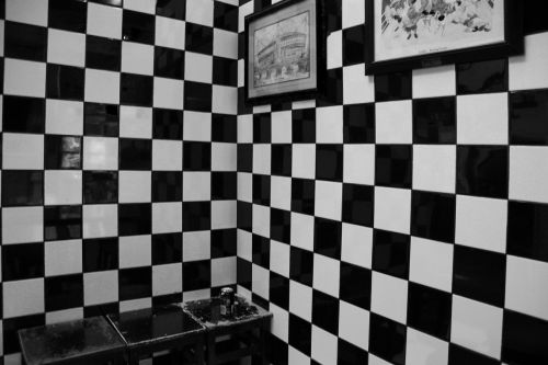 squares black and white tiles cafe