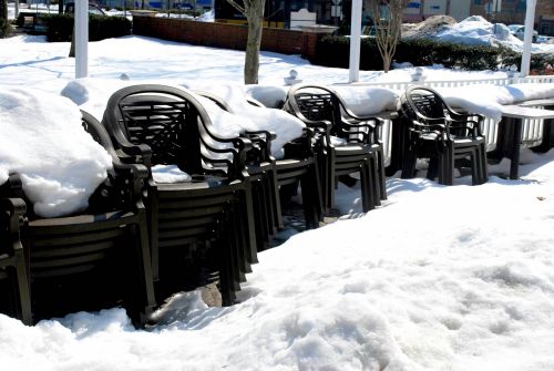 Stacked Chairs In Snow