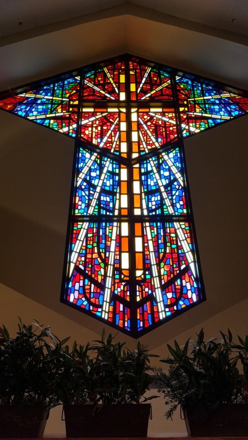 stained glass window cross church