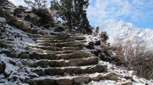 stairs stone snow