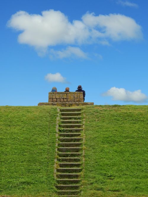 stairs grass clouds