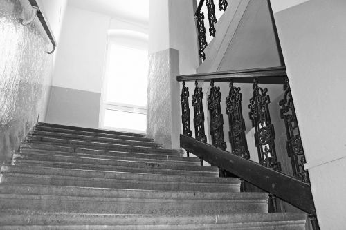 stairs railing black and white