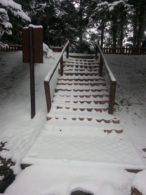 stairs snow winter