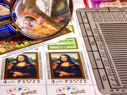 stamp postal magnifying glass