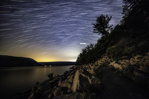 star trails  landscape  lake