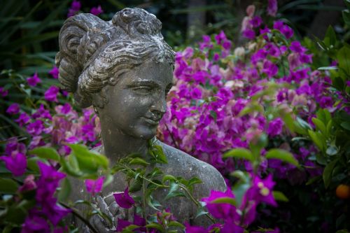 statue flowers garden