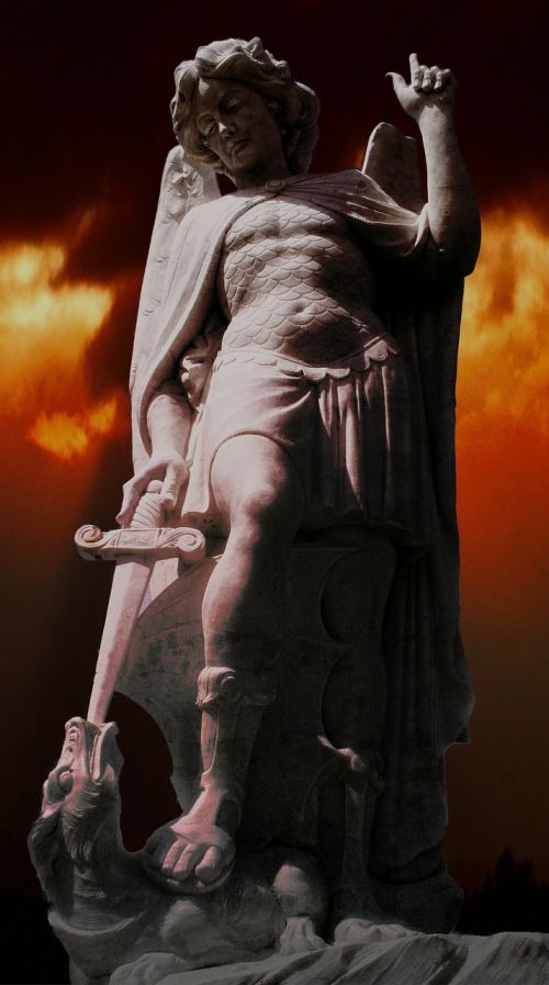 statue archangel michael dragon sword