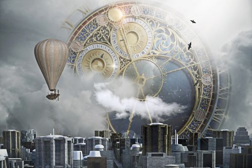 steampunk city clock