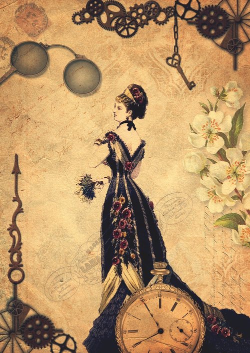 steampunk  clock  lady