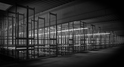 steel shelf  industrial hall  stock