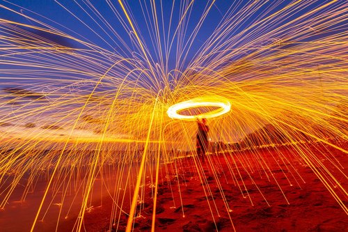 steel wool on the rock  and  beach