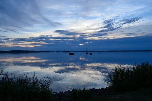 steinhuder sea  sunset  mirroring