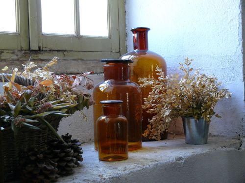 still life window bottles