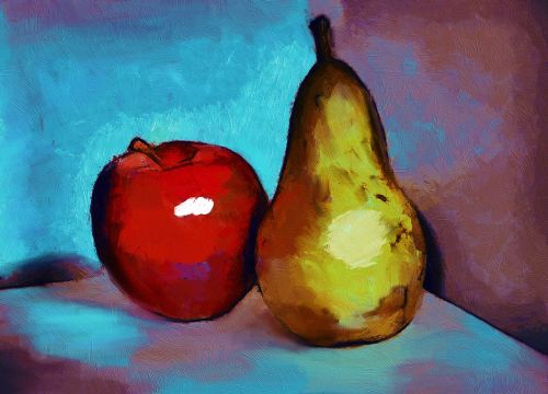still-life apple pear