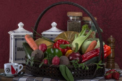 still life vegetables basket