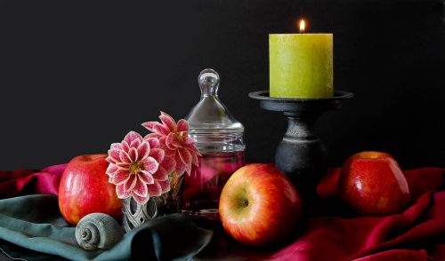 still life candle flowers