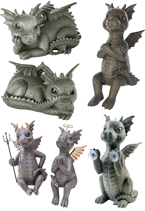 stone figures dragons isolated