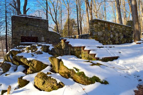 stone structure snow winter