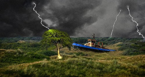 storm clouds  ship wreck  lighting