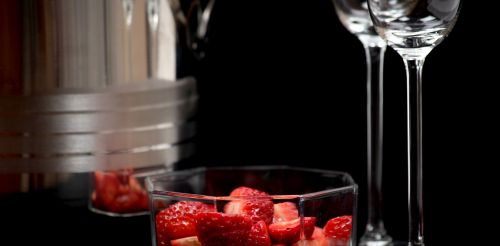 strawberries champagne glasses romance