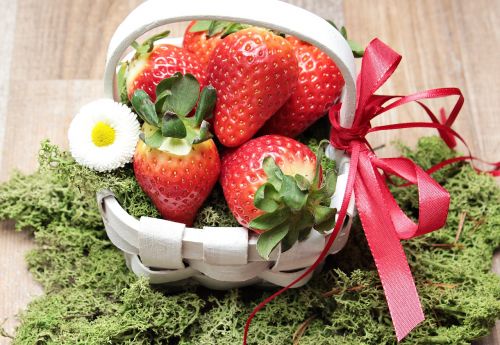 strawberries basket moss