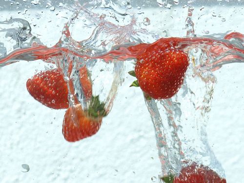 strawberries water red fruit