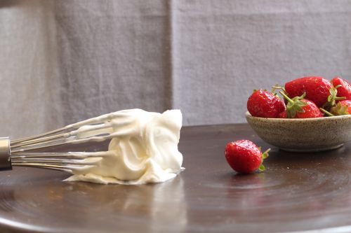 strawberries cream whisk
