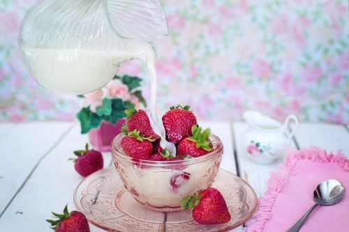 strawberries cream milk