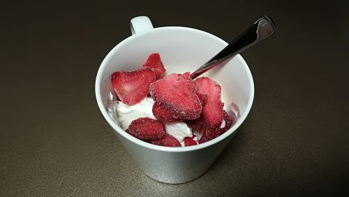 strawberries yogurt food