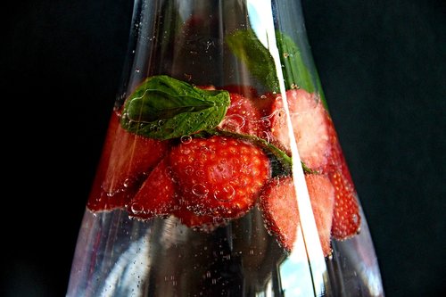 strawberries  mint  water