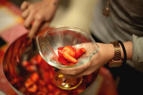 strawberries glass bowl cup