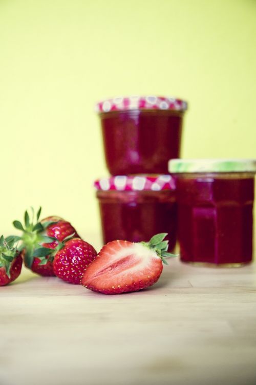 strawberries jam glass