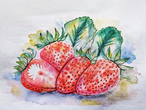 strawberry  watercolor  figure