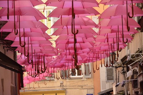 street  umbrella  pink
