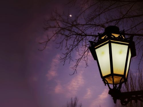 street lamp night moon