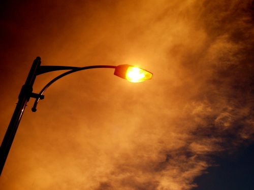 street lights evening sky sunset